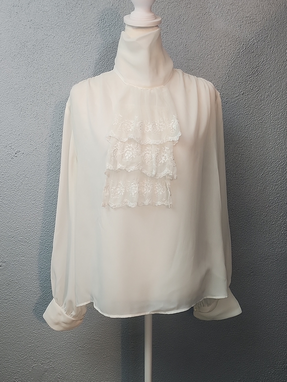 Clio Cream Lace Ruffle High-Neck Blouse